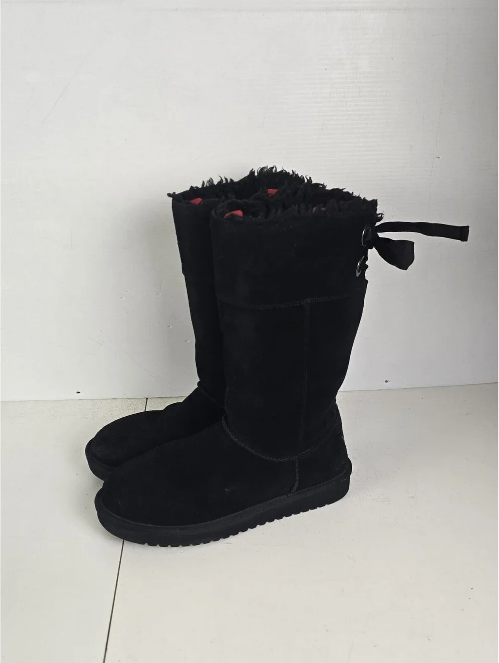 Koolaburra by UGG Andrah Tall Black Suede Fur Boots Womens Sz 8